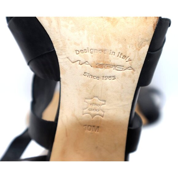 Via Spiga Black Leather Wedge Sandals 10M Italian Vintage Grunge Chic - Picture 3 of 5